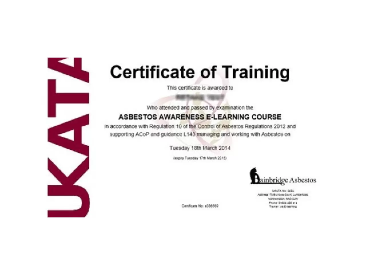 Ukata Asbestos Awareness Certificate / Асбестос Сертификат - 1